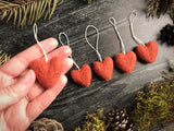 Wool heart ornaments, set of 5, Salmonberry Orange