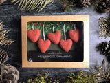 Wool heart ornaments, set of 5, Salmonberry Orange