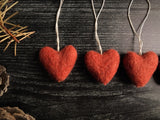 Wool heart ornaments, set of 5, Salmonberry Orange