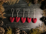 Wool heart ornaments, set of 5, Marionberry Red
