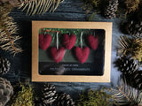 Wool heart ornaments, set of 5, Marionberry Red