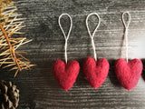 Wool heart ornaments, set of 5, Marionberry Red