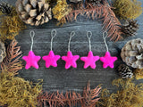 Wool star ornaments, set of 5, Rhododendron Pink