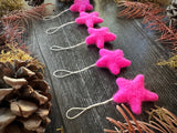 Wool star ornaments, set of 5, Rhododendron Pink