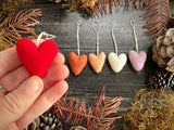 Wool heart ornaments, set of 5, Sunrise Gradient