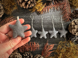 Wool star ornaments, set of 5, Raincloud Blue