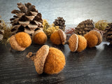 Felted wool acorns, set of 6, Fox Brown