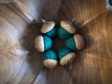 Felted wool acorns, set of 6, Pine Green