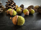 Felted wool acorns, set of 6, Fern Green