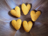 Felted wool hearts, set of 5, Honeycomb Orange