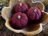 Felted wool pumpkins, set of 3, Marionberry Red
