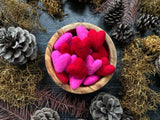 Felted wool hearts, set of 100, Amanita Red