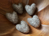 Felted wool hearts, set of 5, Morel Brown
