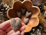 Felted wool hearts, set of 5, Morel Brown