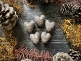 Felted wool hearts, set of 5, Morel Brown