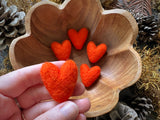 Felted wool hearts, set of 5, Sunstone Orange