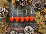 Wool heart ornaments, set of 5, Sunstone Orange