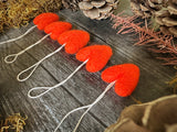 Wool heart ornaments, set of 5, Sunstone Orange