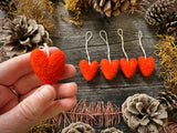 Wool heart ornaments, set of 5, Sunstone Orange
