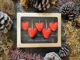 Wool heart ornaments, set of 5, Sunstone Orange