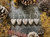 Wool heart ornaments, set of 5, Morel Brown
