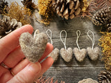 Wool heart ornaments, set of 5, Morel Brown