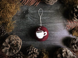 Round ornament, Marionberry Red w/ Coffee Cup