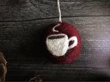 Round ornament, Marionberry Red w/ Coffee Cup