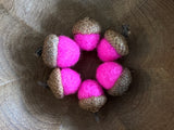 Felted wool acorns, set of 6, Rhododendron Pink