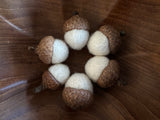 Felted wool acorns, set of 6, Snowberry White