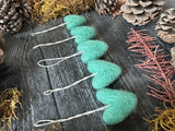Wool heart ornaments, set of 5, Jasper Green