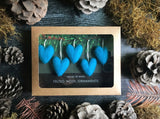 Wool heart ornaments, set of 5, Midday Blue