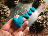 Wool heart ornaments, set of 5, Midday Blue