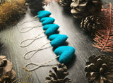 Wool heart ornaments, set of 5, Midday Blue