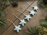 Wool star ornaments, set of 5, Morning Blue