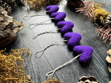 Wool heart ornaments, set of 5, Violet Purple