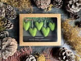 Wool heart ornaments, set of 5, Fern Green