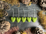 Wool heart ornaments, set of 5, Fern Green