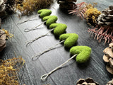Wool heart ornaments, set of 5, Fern Green