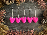 Wool heart ornaments, set of 5, Rhododendron Pink