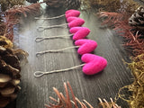 Wool heart ornaments, set of 5, Rhododendron Pink