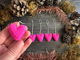 Wool heart ornaments, set of 5, Rhododendron Pink