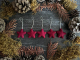Wool star ornaments, set of 5, Marionberry Red