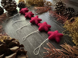 Wool star ornaments, set of 5, Marionberry Red