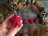 Wool star ornaments, set of 5, Marionberry Red