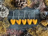 Wool heart ornaments, set of 5, Honeycomb Orange