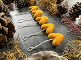 Wool heart ornaments, set of 5, Honeycomb Orange