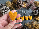 Wool heart ornaments, set of 5, Honeycomb Orange