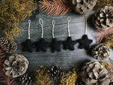 Wool star ornaments, set of 5, Raven Black