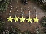 Wool star ornaments, set of 5, Mahonia Yellow